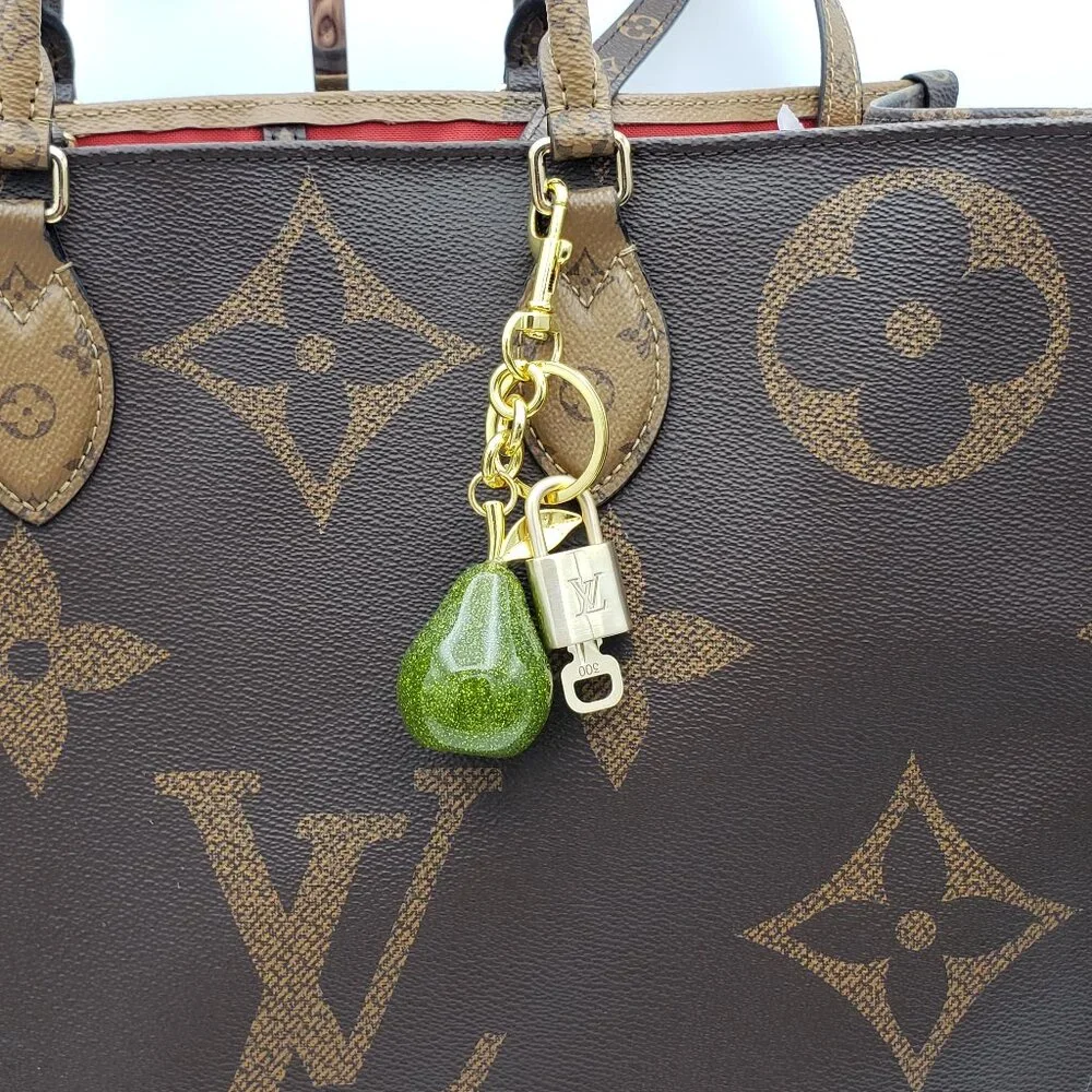Authentic Louis Vuitton Lock & Key with Unbranded Avocado Charm, Keychain